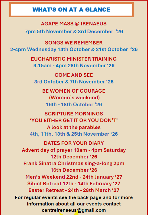 Whats on Irenaeus Oct 26