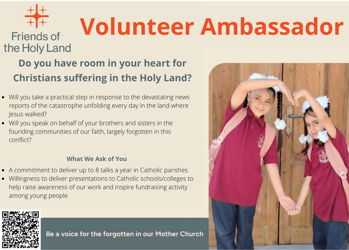 Friends of the Holy Land Volunteer Ad