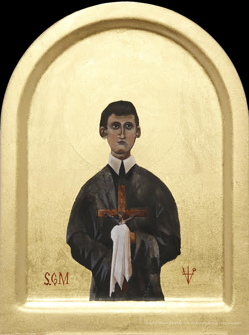 ‘Icon of St Gerard Majella (2025). 21x15cm. Tempera and gold on board. Congregation of the Most Holy Redeemer, Bishop Eton, Liverpool.'